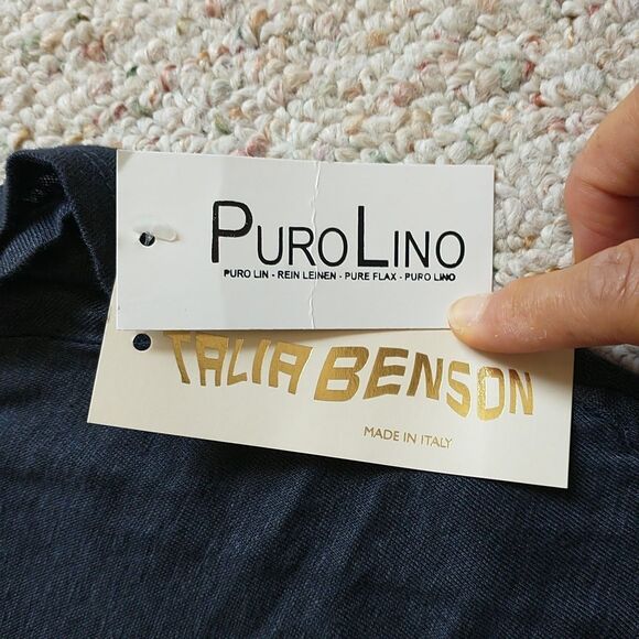 Talia Benson Tunic Top OS/L*Blue Linen Asymmetrical Hem Knit Lagenlook New - Picture 6 of 9